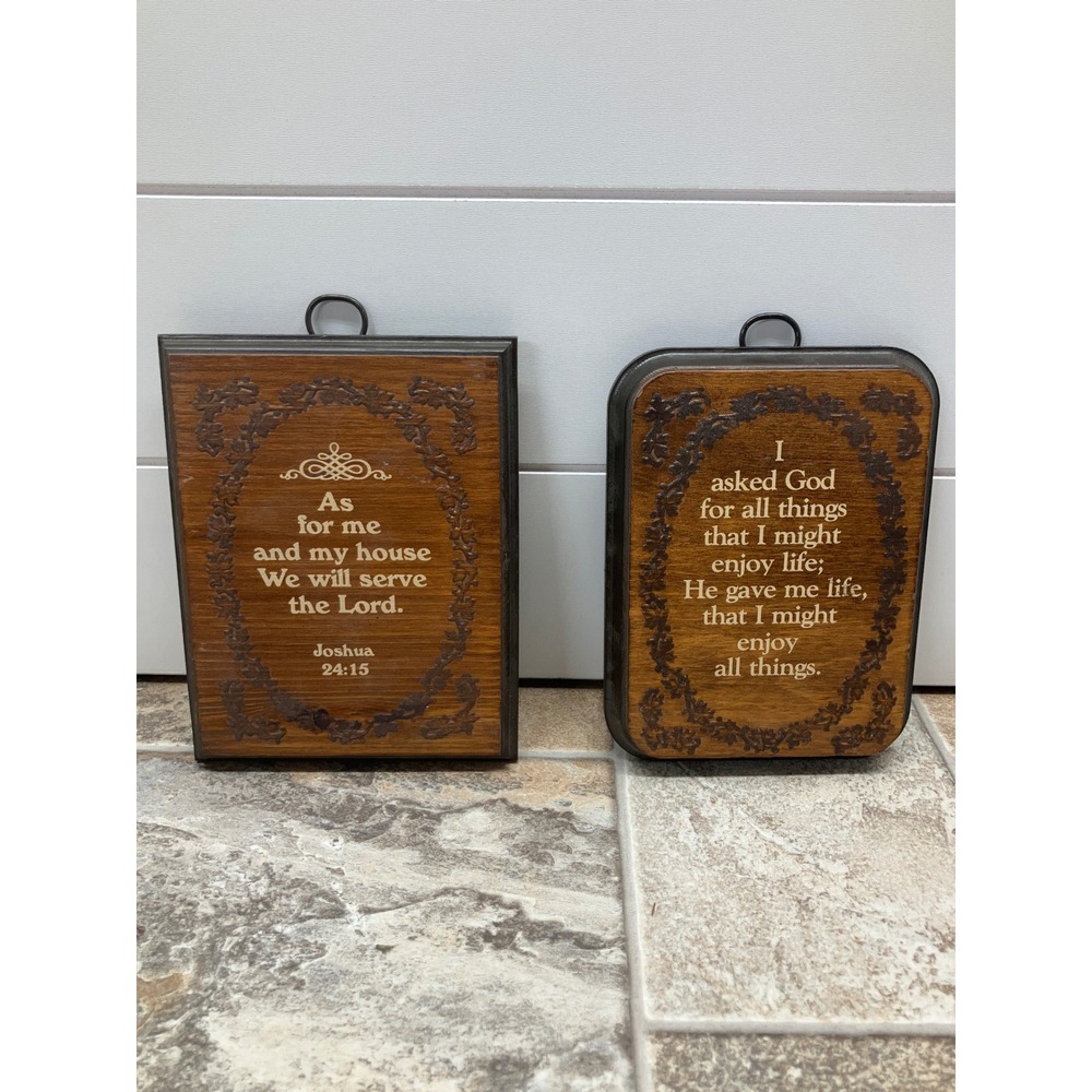 Vintage Fish Enterprises Religious Wood Wall Plaques Set Joshua 24:15 Prayer
